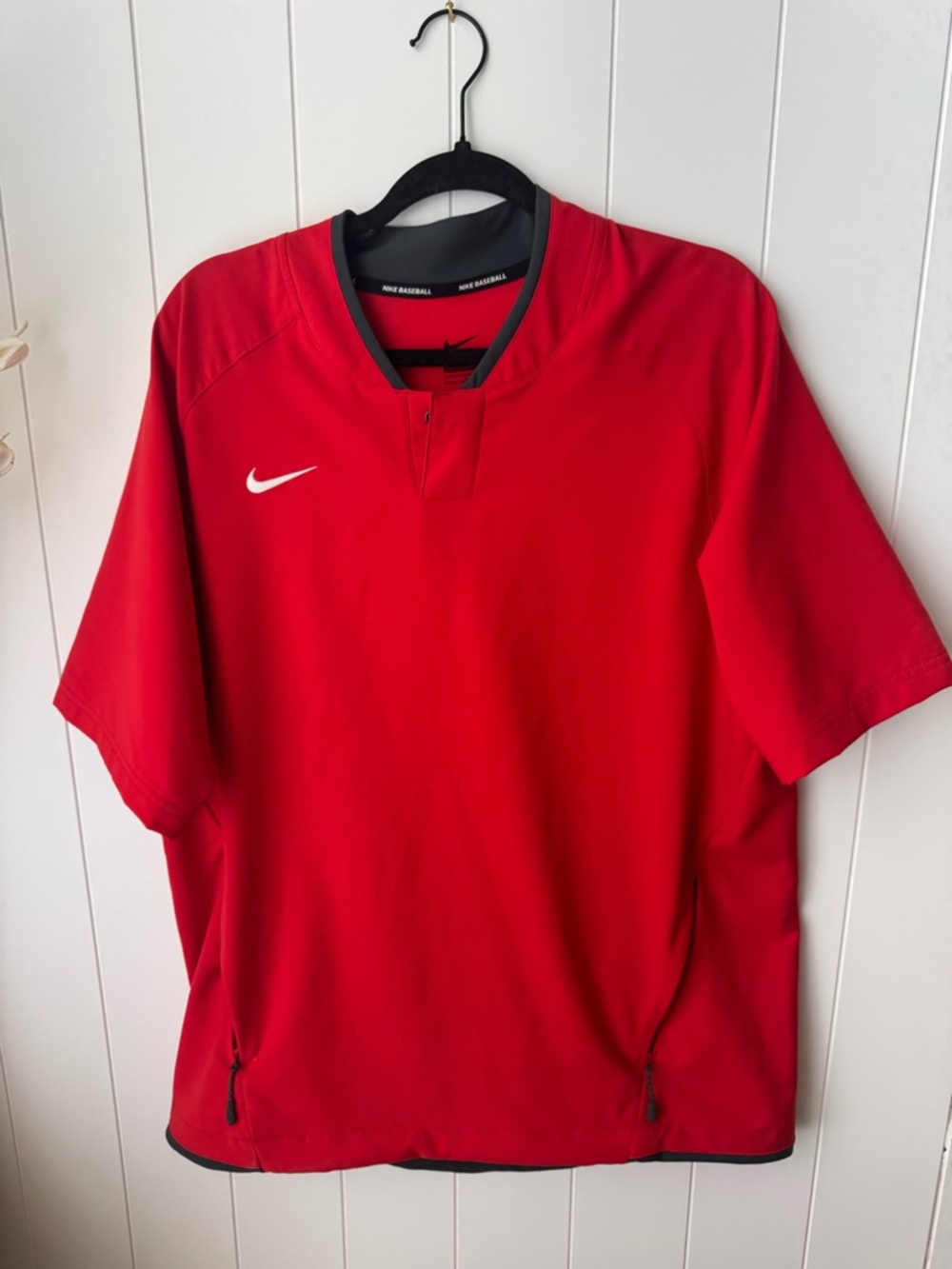 Nike Baseball Pullover Shirt Mens L Red Training Practice Top Half Zip Pockets